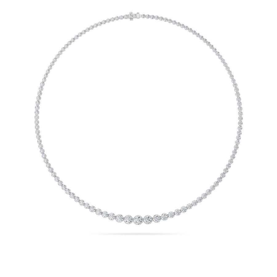 10Cttw Round Shaped Lab Grown Diamond (F/VS) Graduating Full Riviera Necklace in 14K Gold