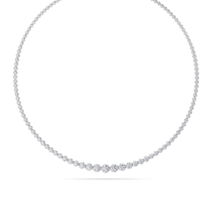 15Cttw Round Shaped Lab Grown Diamond (F/VS) Graduating Full Riviera Necklace in 14K Gold