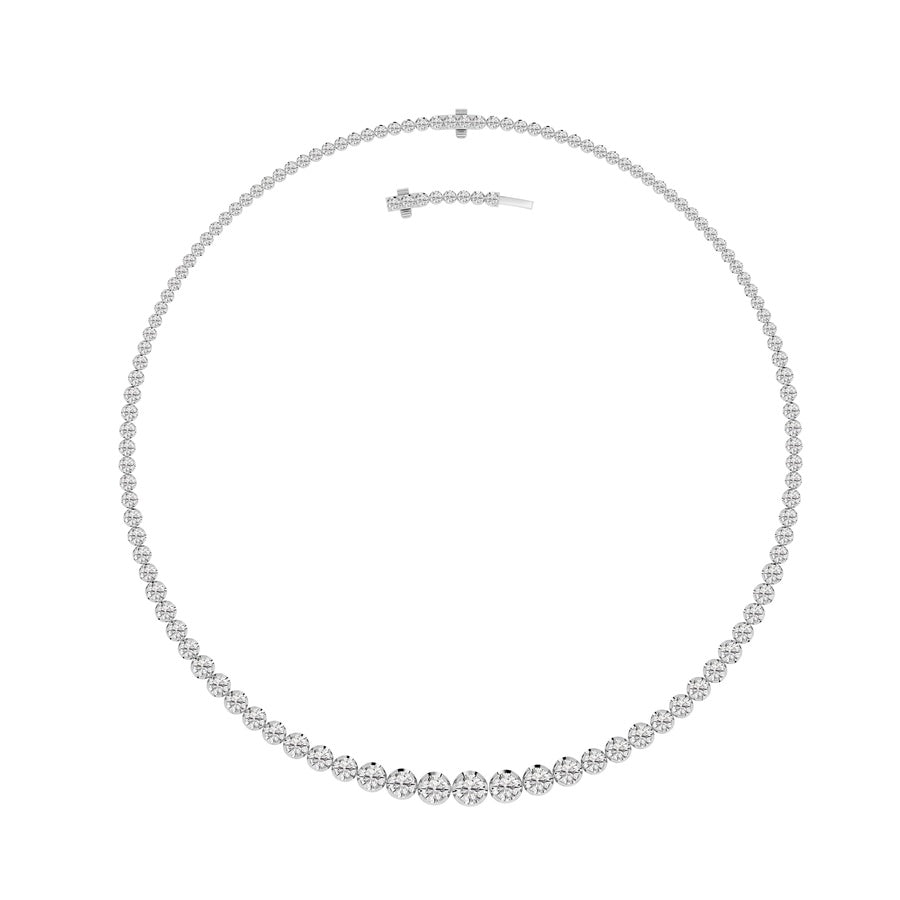 15Cttw Round Shaped Lab Grown Diamond (F/VS) Graduating Full Riviera Necklace in 14K Gold