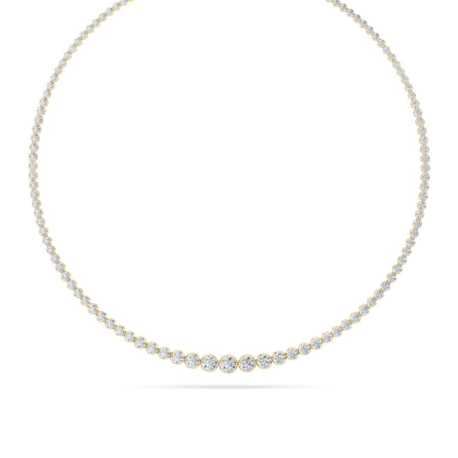 15Cttw Round Shaped Lab Grown Diamond (F/VS) Graduating Full Riviera Necklace in 14K Gold