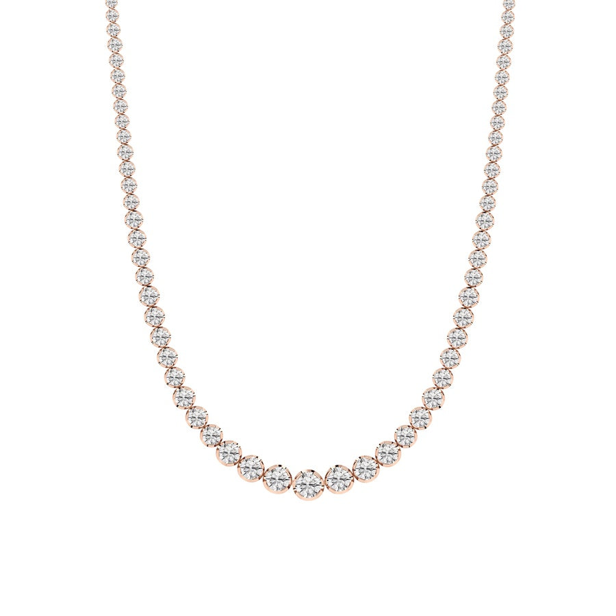 15Cttw Round Shaped Lab Grown Diamond (F/VS) Graduating Full Riviera Necklace in 14K Gold