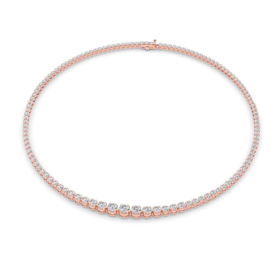 7Cttw Round Shaped Lab Grown Diamond (F/VS) Graduating Half Riviera Necklace in 14K Gold