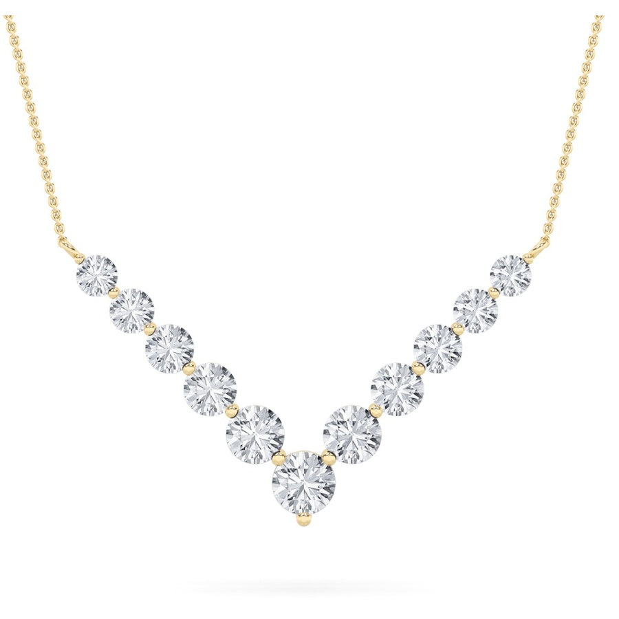 5Cttw Round Shaped Lab Grown Diamond (F/VS) Graduating V Necklace in 14K Gold