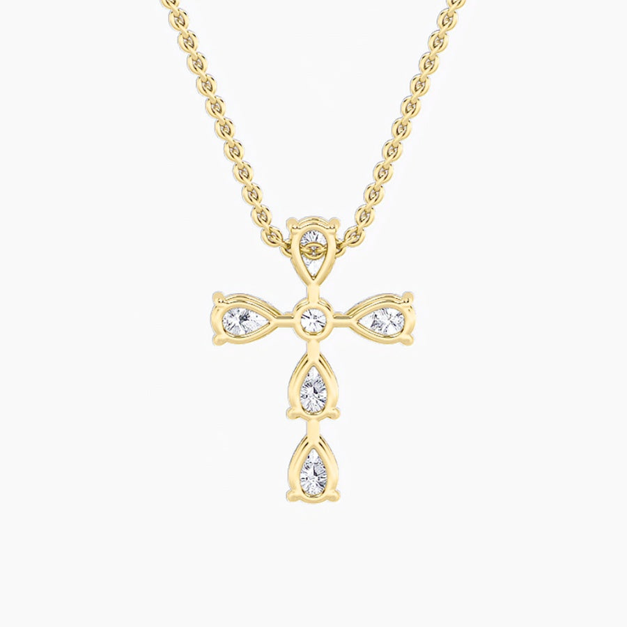 2.75Cttw Pear Shaped Lab Grown Diamond (F/VS) Cross Pendant in 14K Gold