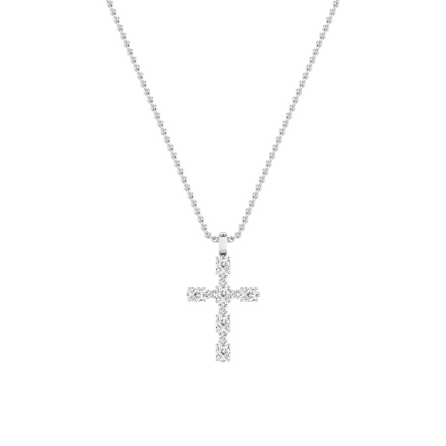 2Cttw Oval Shaped Lab Grown Diamond (F/VS) Cross Pendant in 14K Gold
