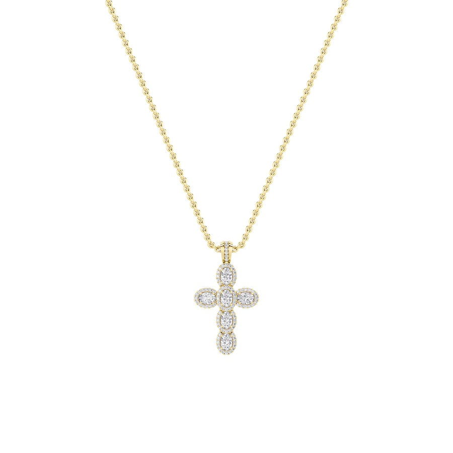 3Cttw Oval Shaped Lab Grown Diamond (F/VS) Cross Pendant in 14K Gold