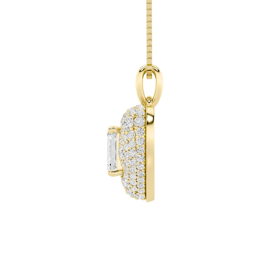 2Cttw Emerald Shaped Lab Grown Diamond (F/VS) PaveAccented Heart Shaped Pendant in 14K Gold