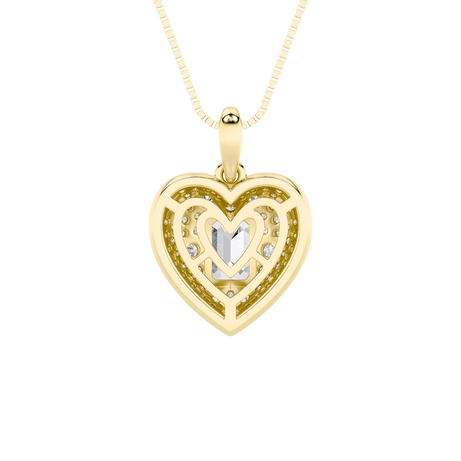 2Cttw Emerald Shaped Lab Grown Diamond (F/VS) PaveAccented Heart Shaped Pendant in 14K Gold