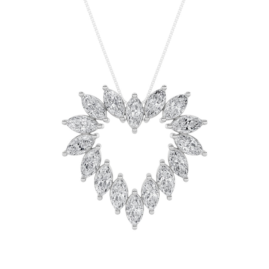 3Cttw Marquise Shaped Lab Grown Diamond (F/VS) Heart Shaped Pendant in 14K Gold