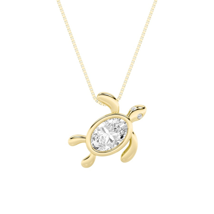 1.5Cttw Oval Shaped Lab Grown Diamond (F/VS) BezelSet Turtle Pendant in 14K Gold