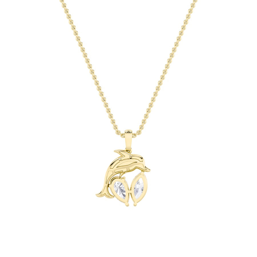 2Cttw Marquise Shaped Lab Grown Diamond (F/VS) Dolphin Pendant in 14K Gold