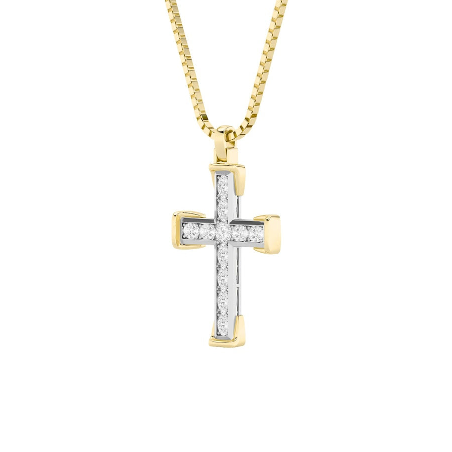 3Cttw Round Shaped Lab Grown Diamond (F/VS) CrossPendant in 14K Gold
