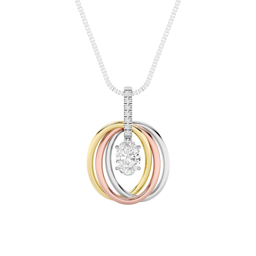 1.5Cttw Oval Shaped Lab Grown Diamond (F/VS) ThreeTone Solitaire Accented Pendant in 14K Gold