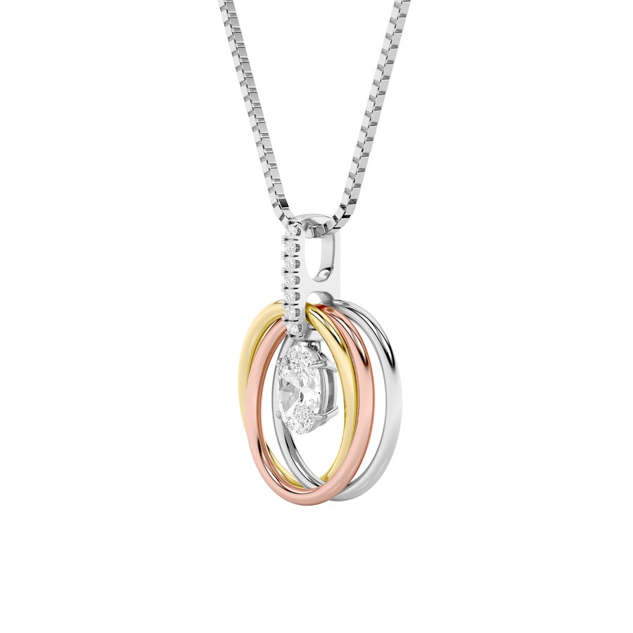 1.5Cttw Oval Shaped Lab Grown Diamond (F/VS) ThreeTone Solitaire Accented Pendant in 14K Gold