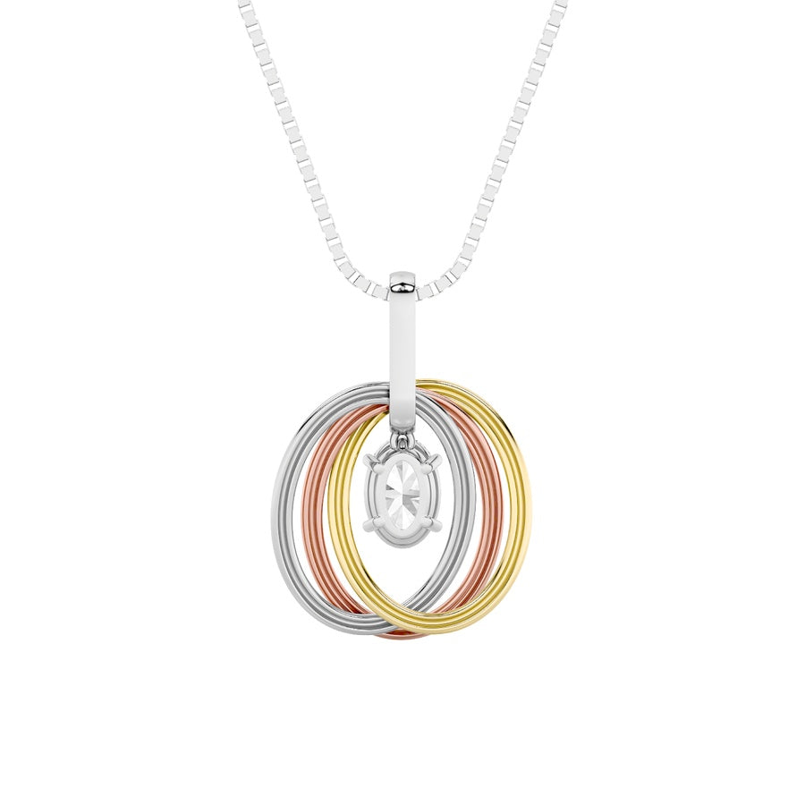 1.5Cttw Oval Shaped Lab Grown Diamond (F/VS) ThreeTone Solitaire Accented Pendant in 14K Gold