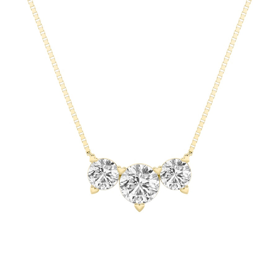 2Cttw Round Shaped Lab Grown Diamond (F/VS) ThreeStone Necklace in 14K Gold