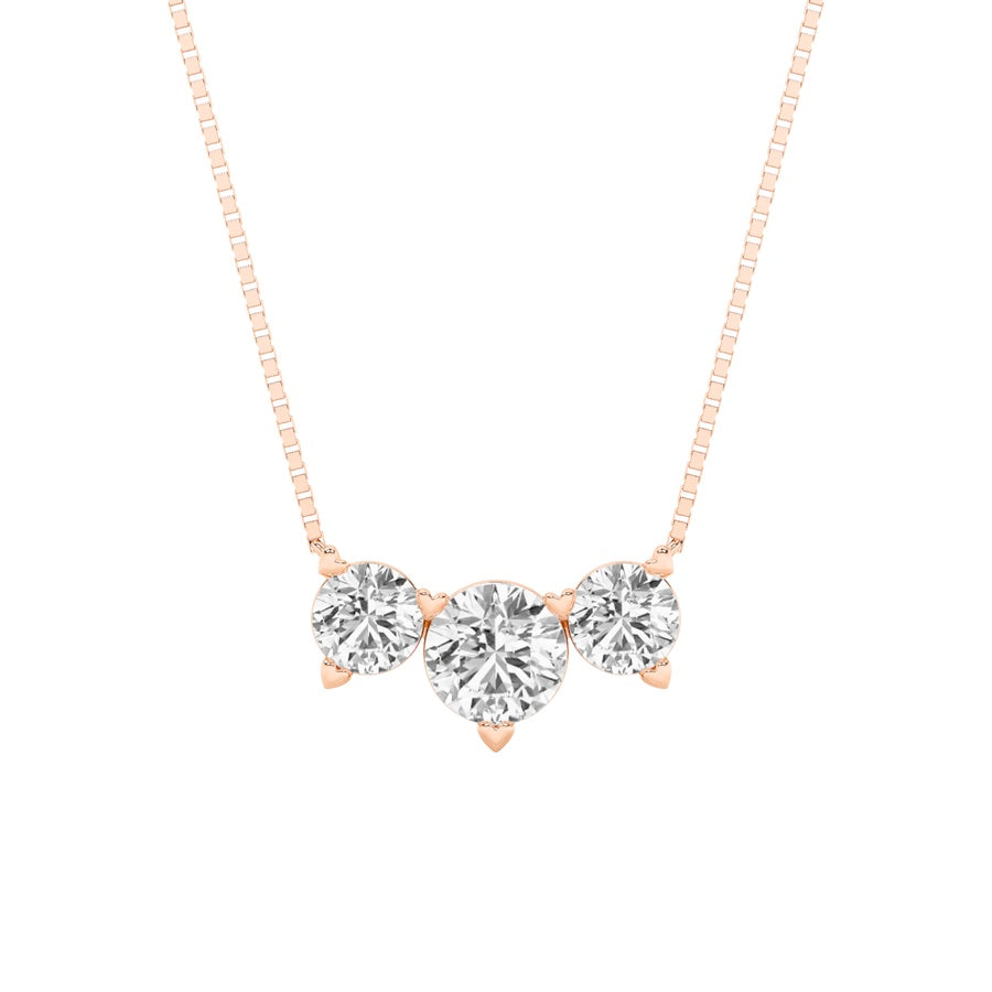 2Cttw Round Shaped Lab Grown Diamond (F/VS) ThreeStone Necklace in 14K Gold