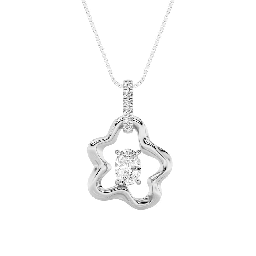1Cttw Oval Shaped Lab Grown Diamond (F/VS) OrganicDesign Solitaire Pendant in 14K Gold