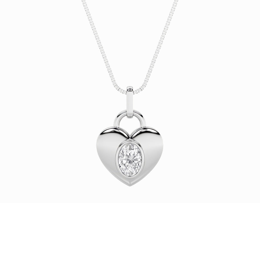 1Cttw Oval Shaped Lab Grown Diamond (F/VS) Heart Pendant in 14K White Gold