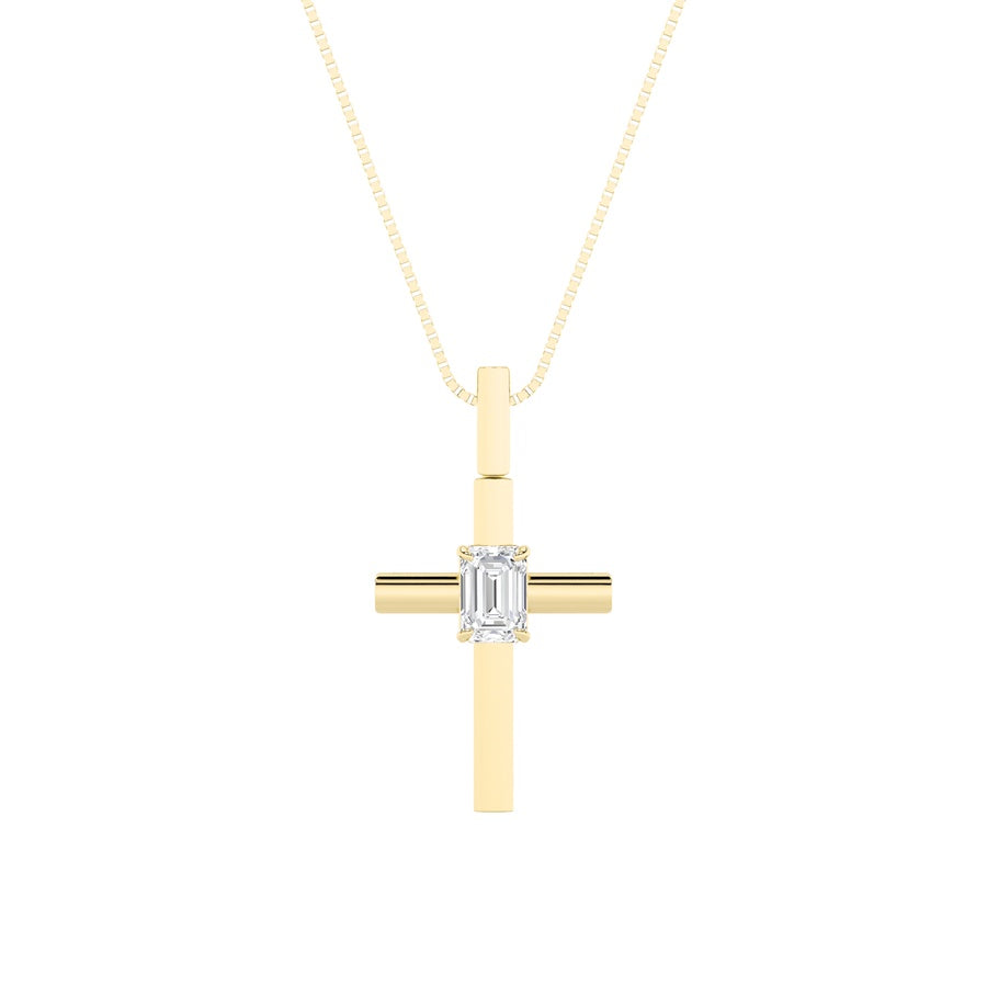 Emerald Shape Cross Pendant lab grown diamond