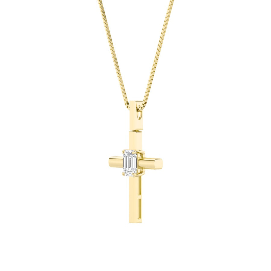 Emerald Shape Cross Pendant lab grown diamond