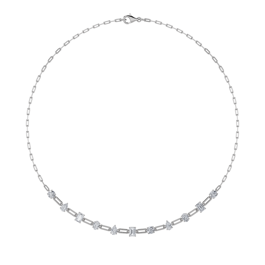 4Cttw Emerald, Pear, Oval and Round Shaped Lab Grown Diamond (F/VS) Station Necklace in 14K Gold
