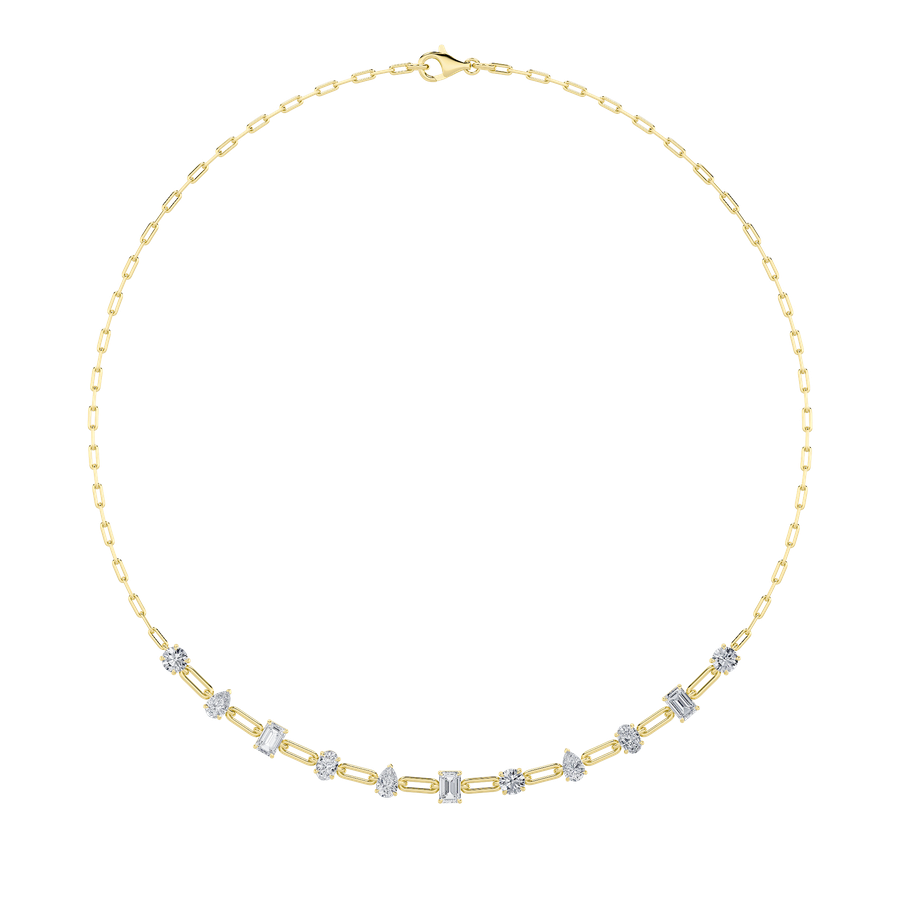 4Cttw Emerald, Pear, Oval and Round Shaped Lab Grown Diamond (F/VS) Station Necklace in 14K Gold