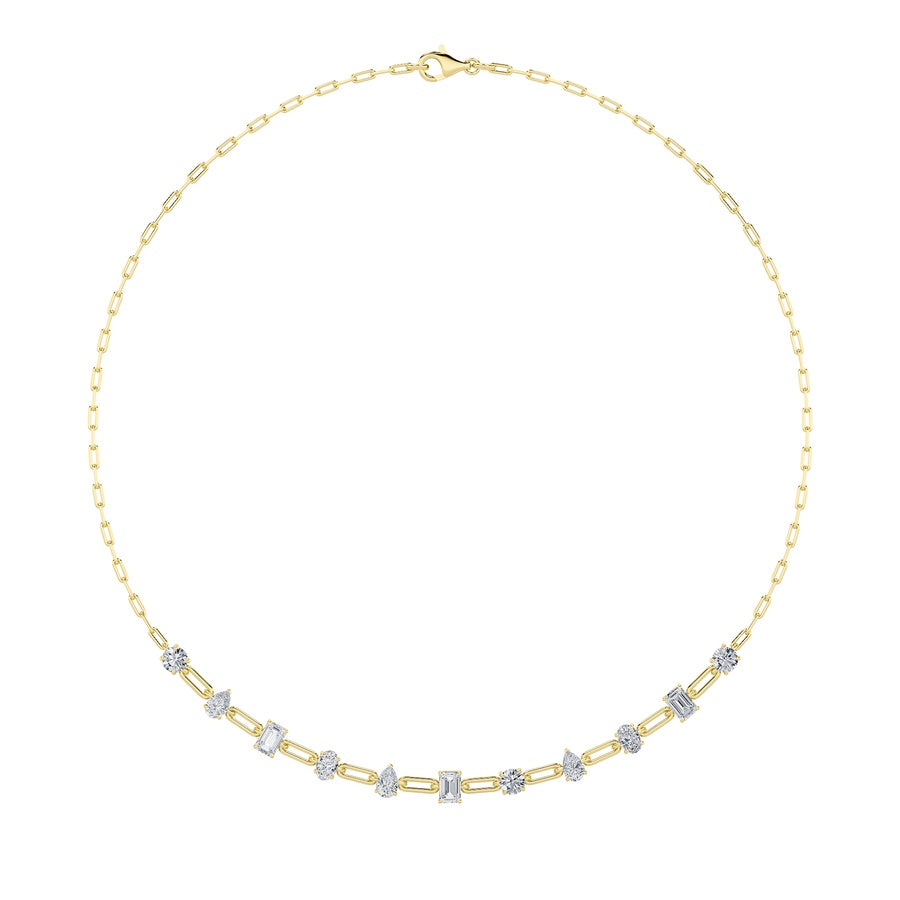 4Cttw Emerald, Pear, Oval and Round Shaped Lab Grown Diamond (F/VS) Station Necklace in 14K Gold
