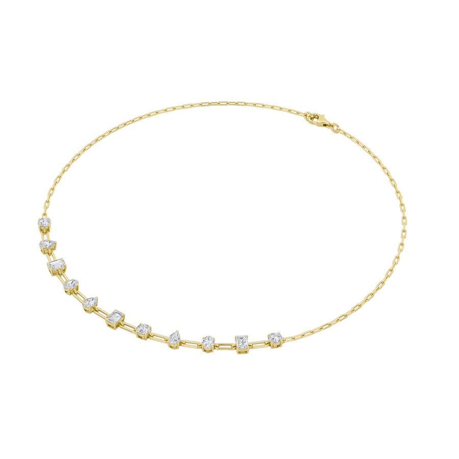 4Cttw Emerald, Pear, Oval and Round Shaped Lab Grown Diamond (F/VS) Station Necklace in 14K Gold