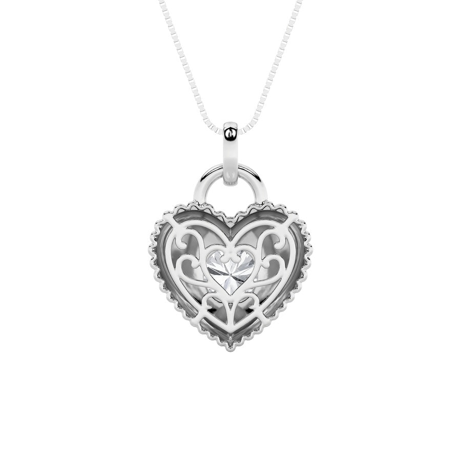 1.5Cttw Round Shaped Lab Grown Diamond (F/VS) Heart Shaped Pendant in 14K Gold