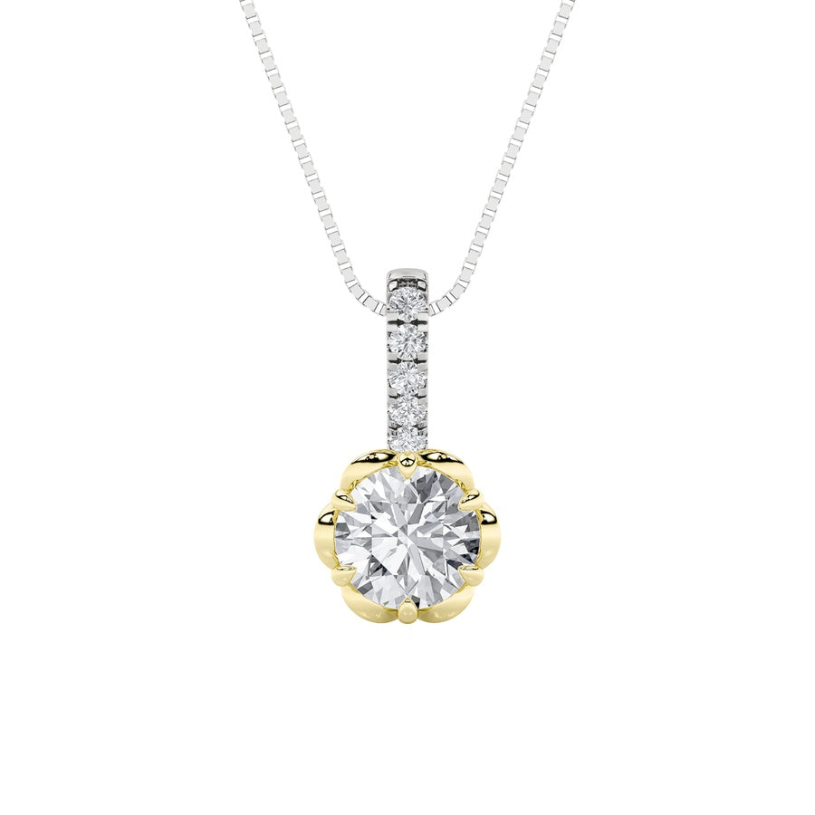 1.5Cttw Round Shaped Lab Grown Diamond (F/VS) TwoTone Pendant in 14K Gold