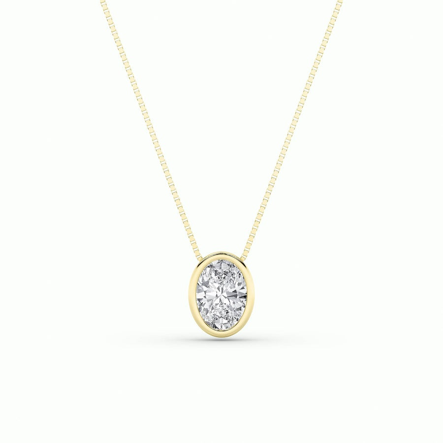1Cttw Oval Shaped Lab Grown Diamond (F/VS) Bezel Set Solitaire Pendant in 14K Gold