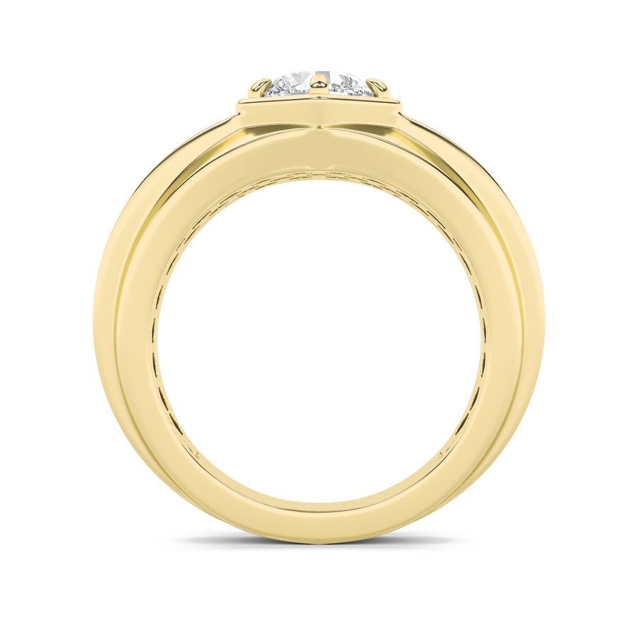 2Cttw Round Shaped Lab Grown Diamond (F/VS) Mens Ring in 14K Yellow Gold