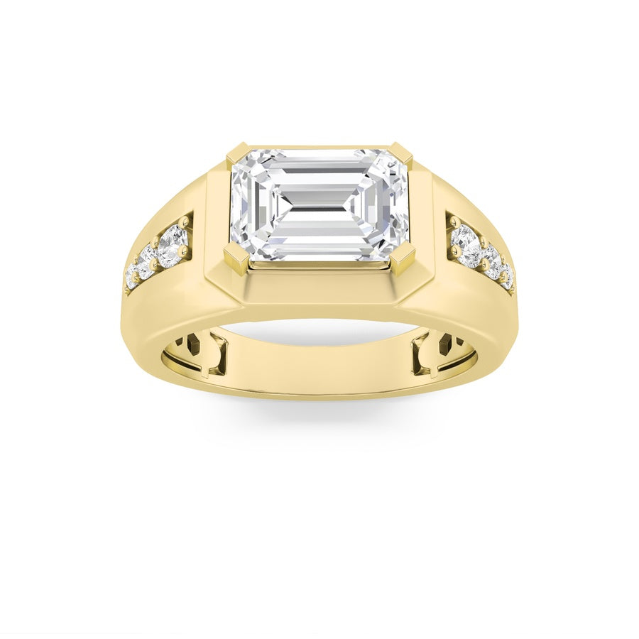 3.5Cttw Emerald Shaped Lab Grown Diamond (F/VS) Mens Ring in 14K Gold
