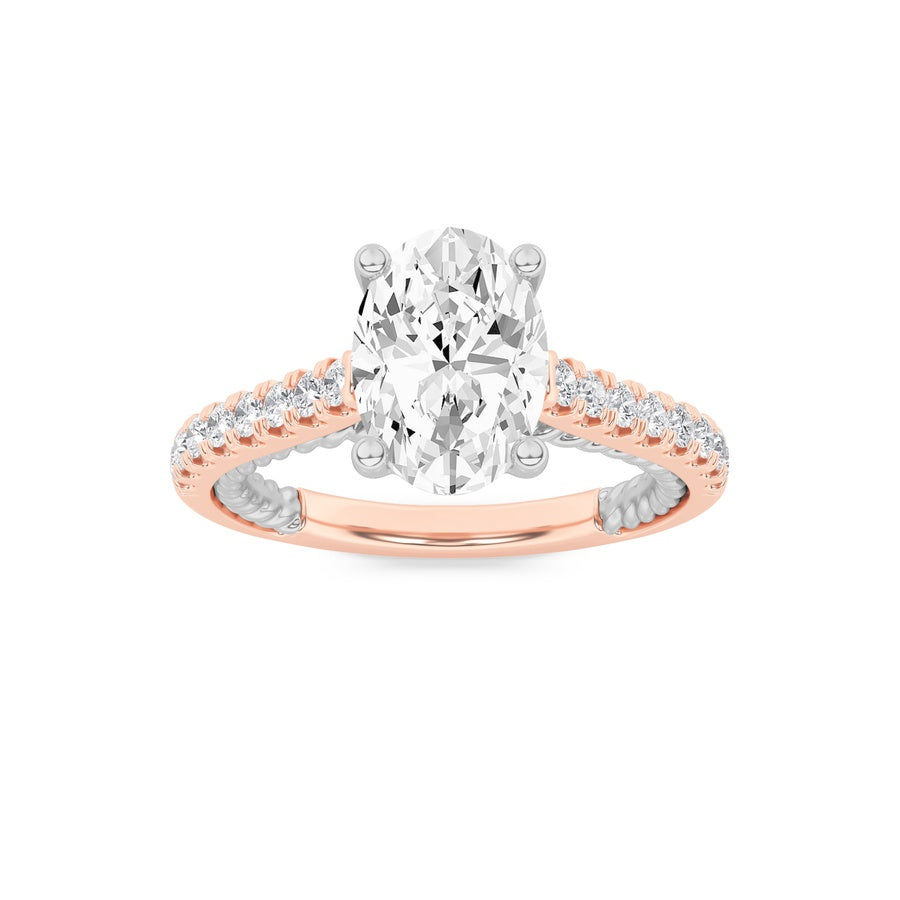 2Cttw Oval Shaped Lab Grown Diamond (F/VS) Two Tone Accented Rope Design Engagement Ring in 14K Gold
