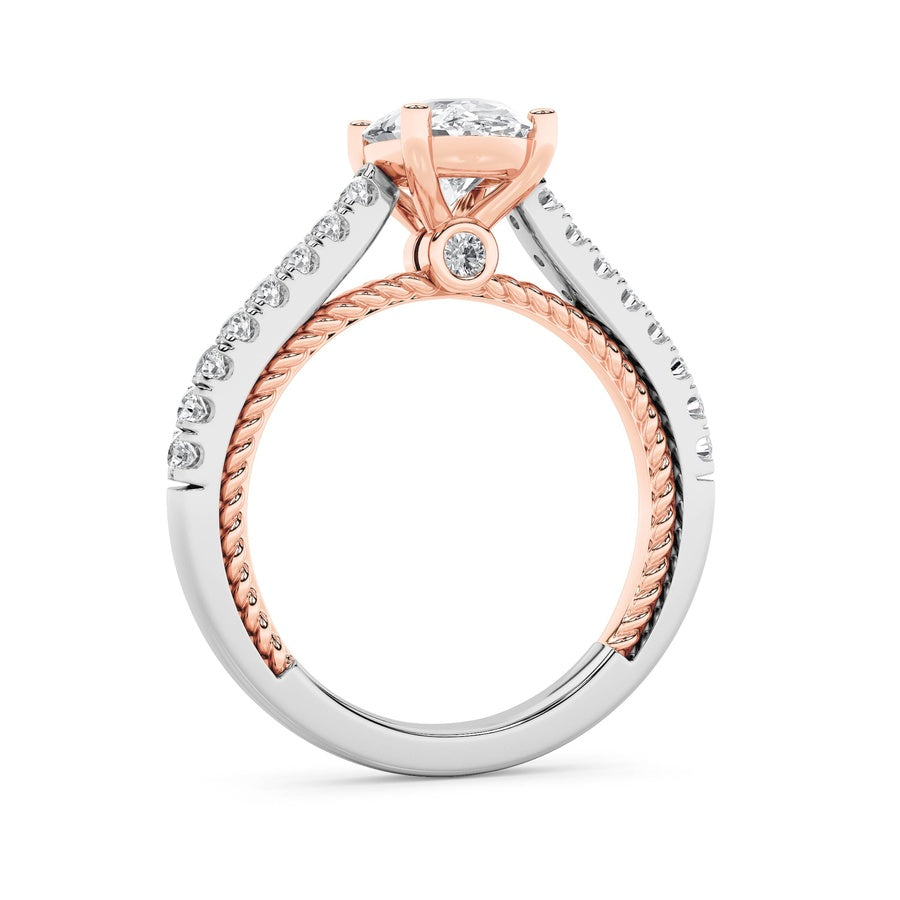 2Cttw Oval Shaped Lab Grown Diamond (F/VS) Two Tone Accented Rope Design Engagement Ring in 14K Gold