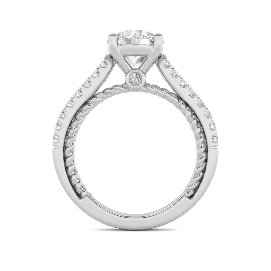 2Cttw Round Shaped Lab Grown Diamond (F/VS) Two Tone Accented Rope Design Engagement Ring in 14K Gold
