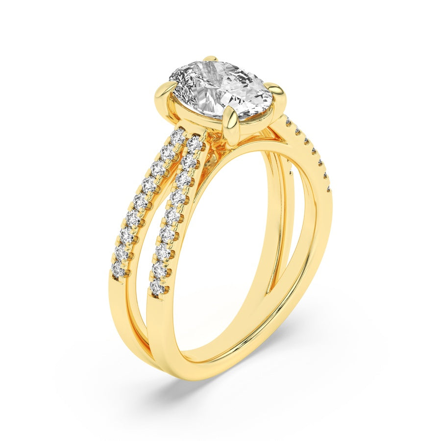Oval Shape Cross Shank Accented Engagement Ring lab grown diamond