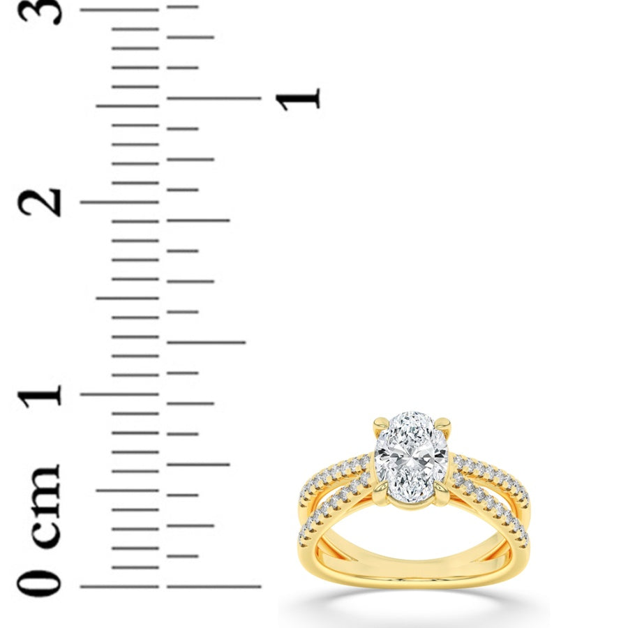 Oval Shape Cross Shank Accented Engagement Ring lab grown diamond