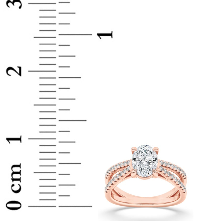 Oval Shape Cross Shank Accented Engagement Ring lab grown diamond