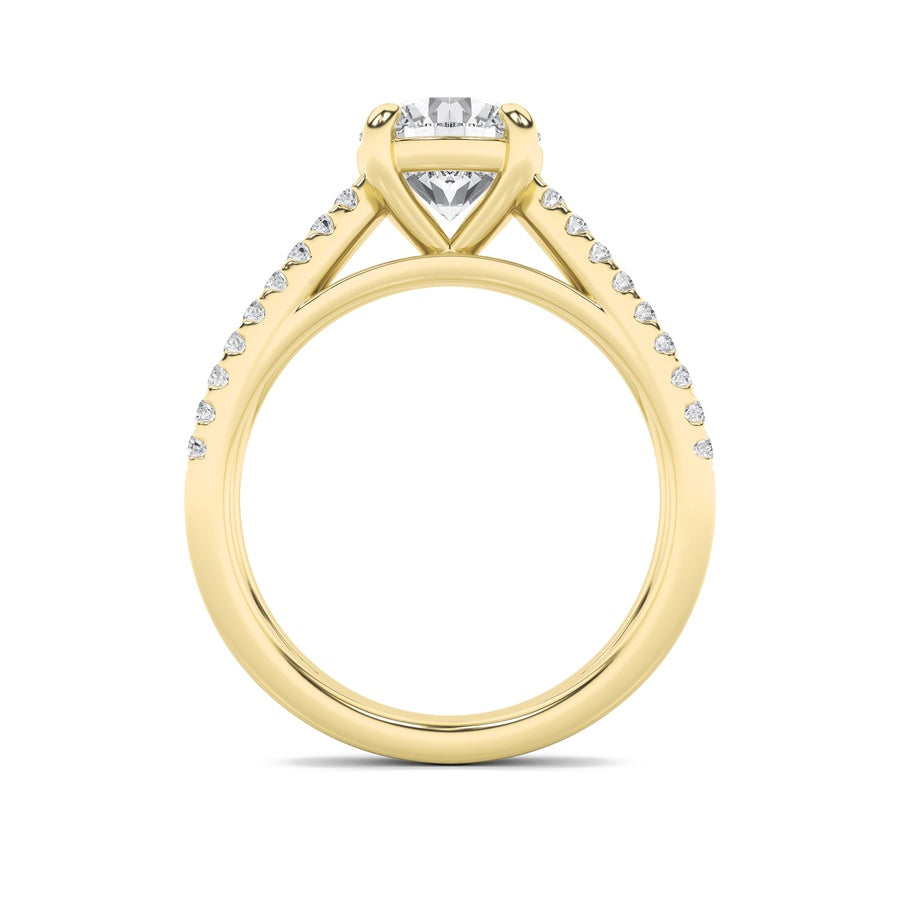 2Cttw Round Shaped Lab Grown Diamond (F/VS) CrossShank Accented Engagement Ring in 14K Gold