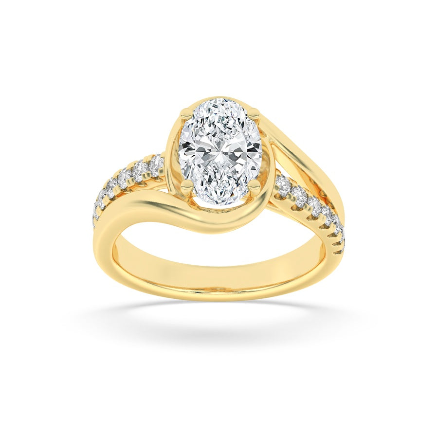 2Cttw Oval Shaped Lab Grown Diamond (G/VS) Swirl Shank Accented Engagement Ring in 14K Gold