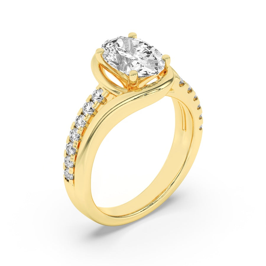 2Cttw Oval Shaped Lab Grown Diamond (G/VS) Swirl Shank Accented Engagement Ring in 14K Gold