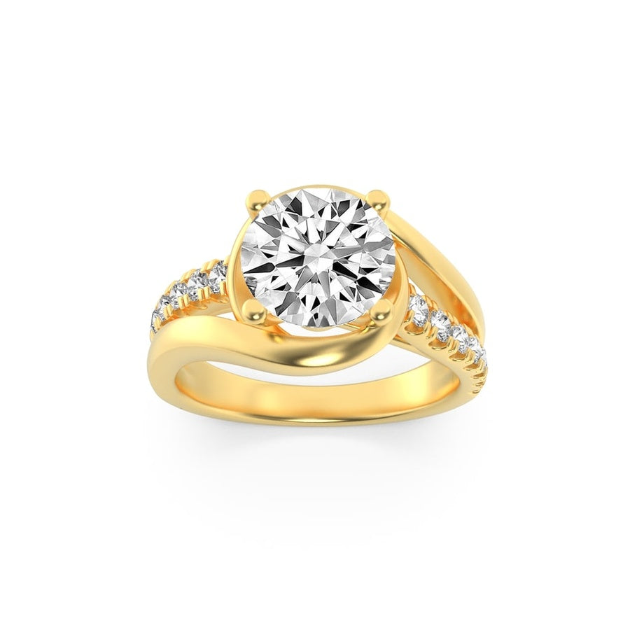 2Cttw Round Shaped Lab Grown Diamond (G/VS) SwirlShank Accented Engagement Ring in 14K Gold