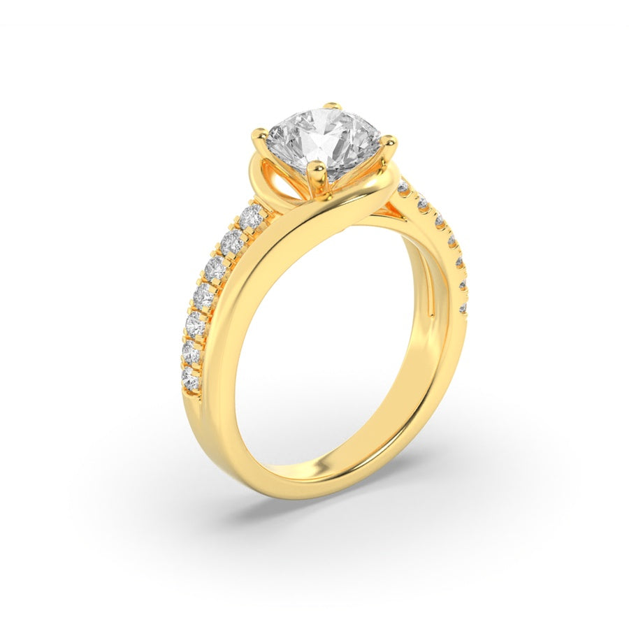 2Cttw Round Shaped Lab Grown Diamond (G/VS) SwirlShank Accented Engagement Ring in 14K Gold
