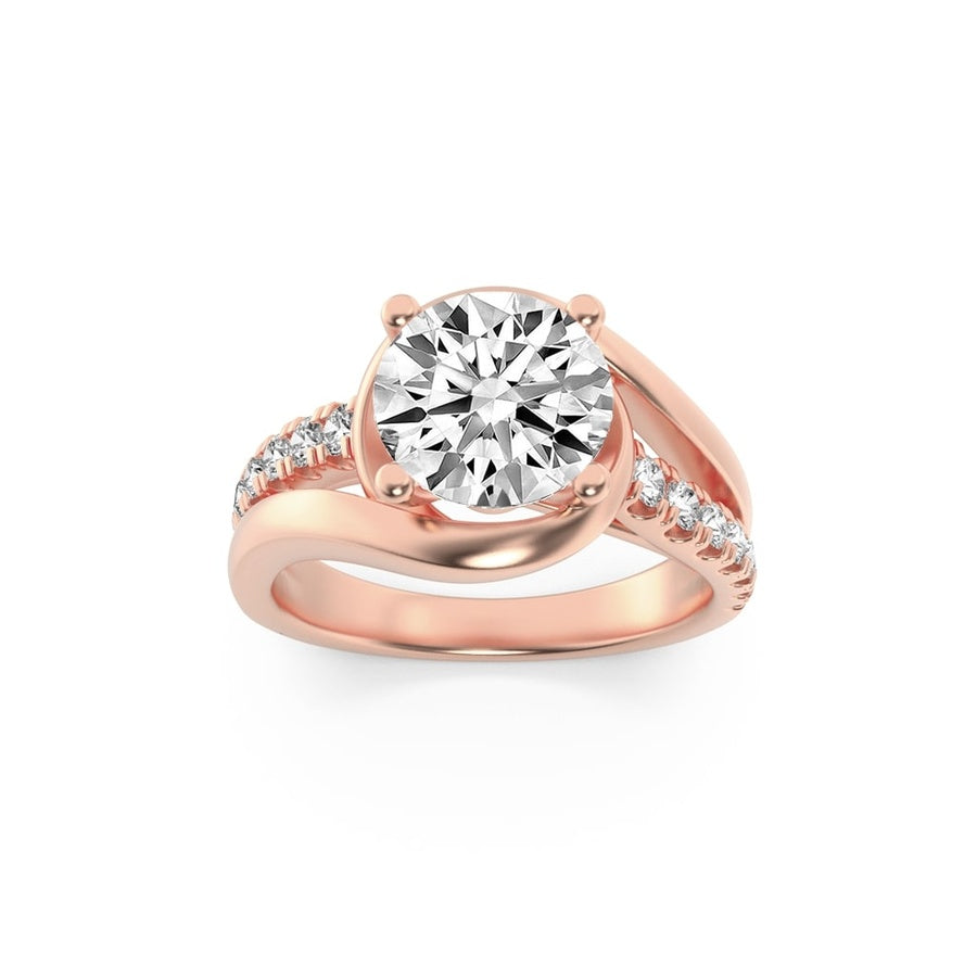 2Cttw Round Shaped Lab Grown Diamond (G/VS) SwirlShank Accented Engagement Ring in 14K Gold