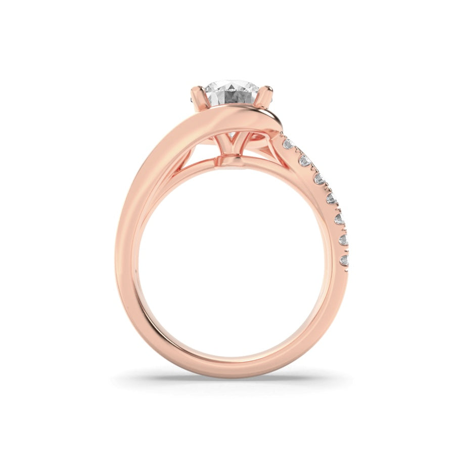 2Cttw Round Shaped Lab Grown Diamond (G/VS) SwirlShank Accented Engagement Ring in 14K Gold