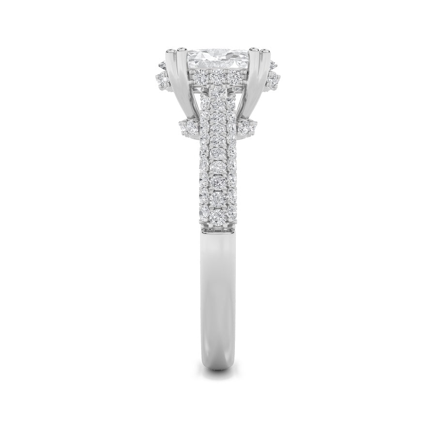 3Cttw Oval Shaped Lab Grown Diamond (F/VS) TripleRow Accented Engagement Ring in 14K Gold