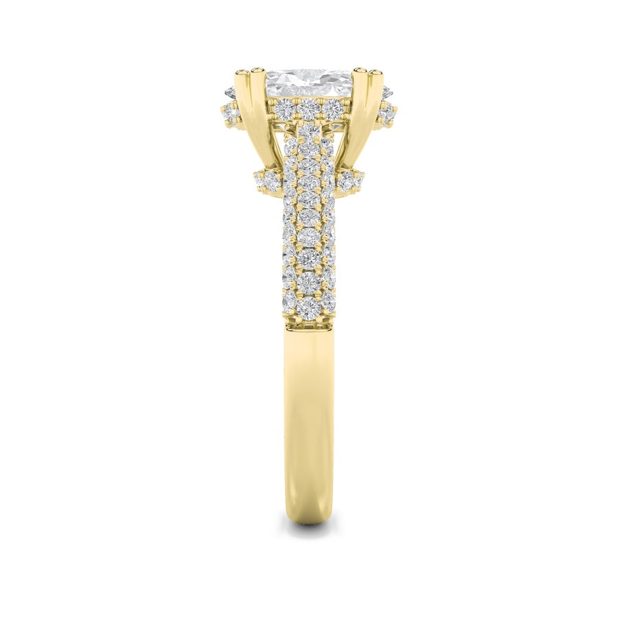 3Cttw Oval Shaped Lab Grown Diamond (F/VS) TripleRow Accented Engagement Ring in 14K Gold