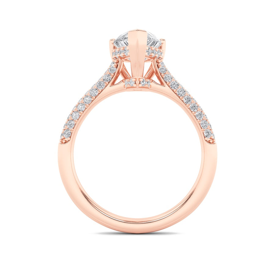 3Cttw Pear Shaped Lab Grown Diamond (F/VS) TripleRow Accented Engagement Ring in 14K Gold